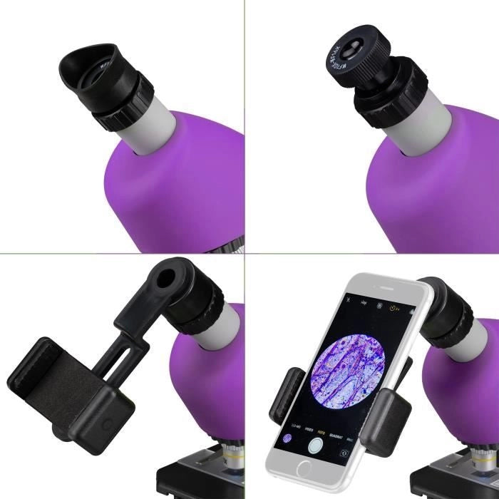 Microscopio 40x-640x - BRESSER JUNIOR - Illuminazione a LED - kit di sperimentazione - viola