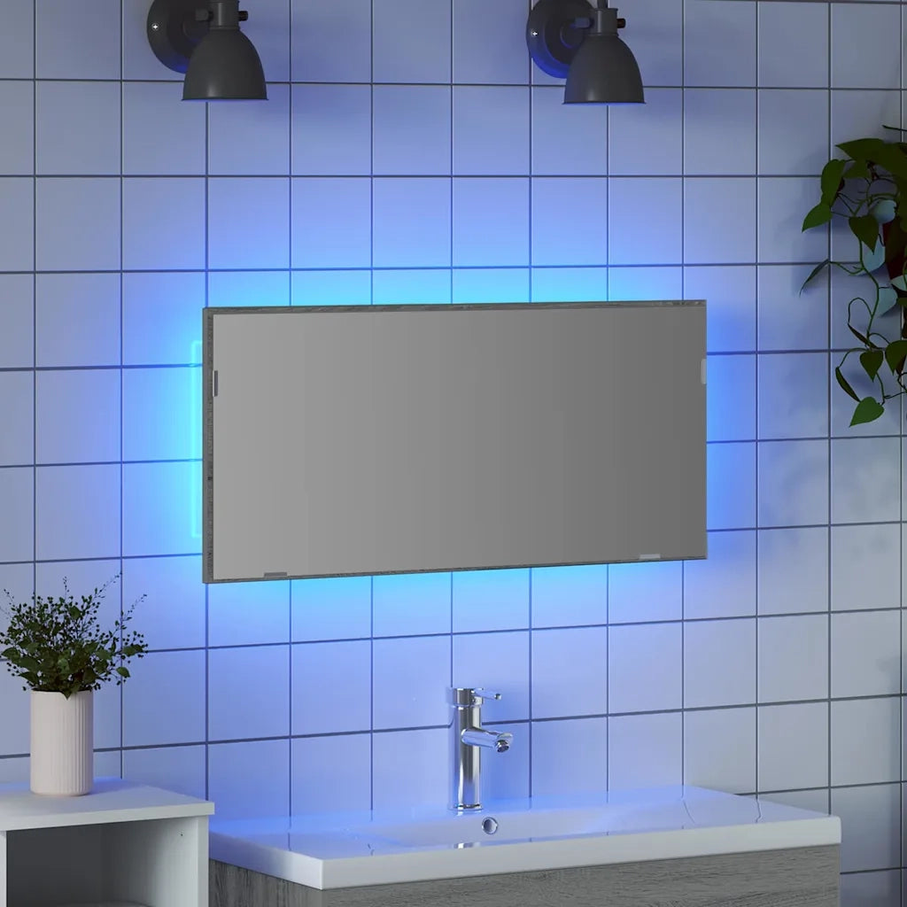 Specchio con luci a strisce a LED Grigio sonoma alto 80 x 37 cm