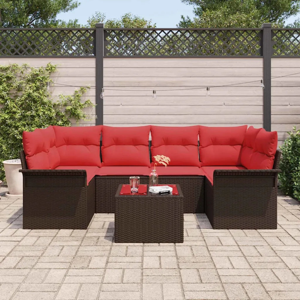 Set Divano da Giardino 7 pcs Beige e Rosso polyrattan