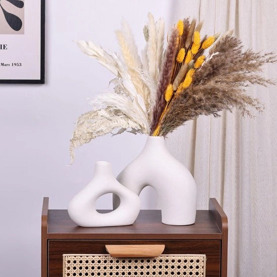 Set di 2 vasi ceramici bianchi - Vasi da soggiorno moderni con pampas e fiori in stile scandinavo minimalista - Ideali per soggiorno, matrimonio, tavola da pranzo, festa, ufficio e camera da letto