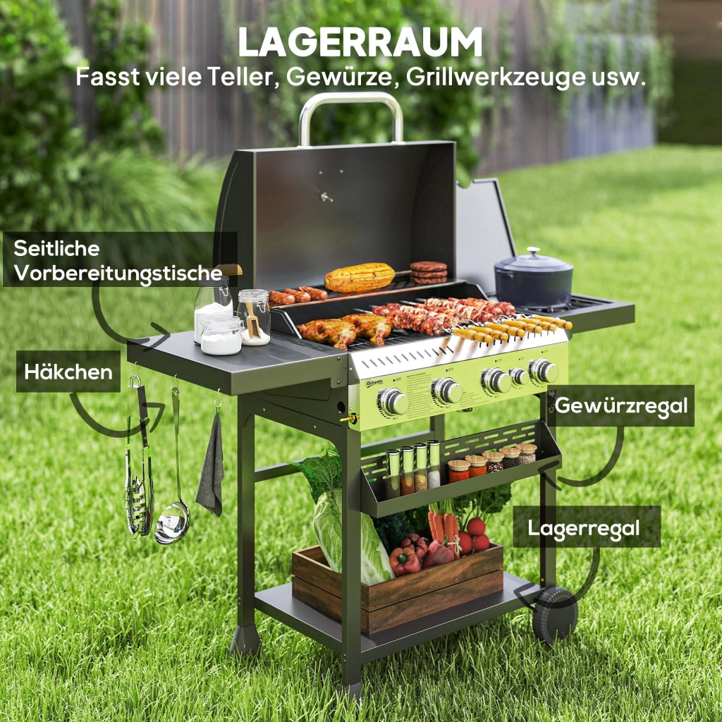 Barbecue a gas 4 bruciatori con piano cottura laterale ¨C Zephmum ¨C Nero 135x55x103 cm