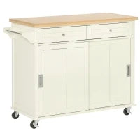 Isola per Cucina per Utensili e Accessori con Cassetti, Armadietto e Portasciugamani, 110x49.5x89.5 cm, Bianco