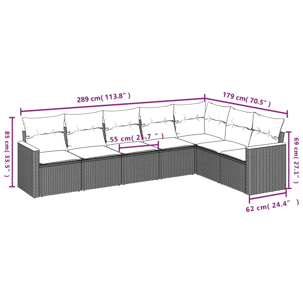 Set Divani da Giardino con Cuscini 7pz Nero Polyrattan 3226028