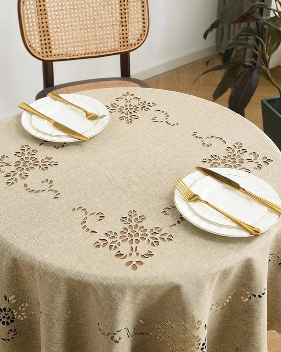 Tavolo macramé impermeabile, tovaglia in lino senza pieghe lavabile stile tovaglie per tavolo per 4 a 6 posti, tovaglia per tavolo per interni ed esterni per feste di matrimonio e decorazione di casa (rotonda, 140 cm)
