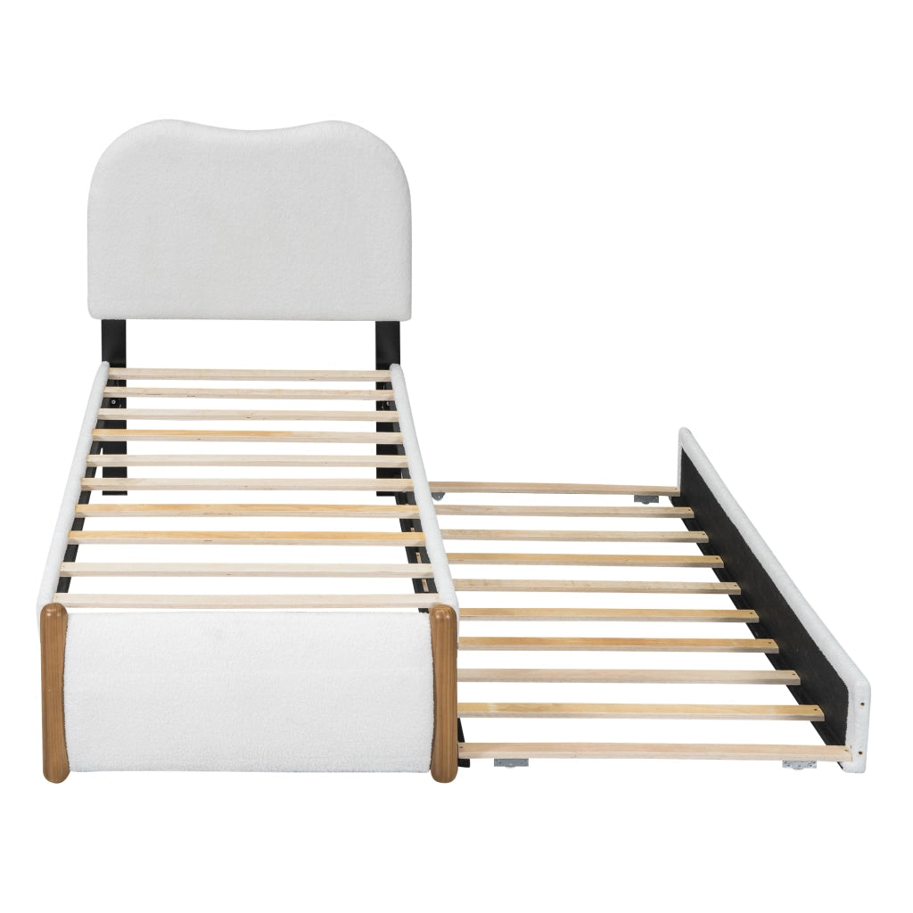 DESMIU Letto estraibile 90 × 200 cm 1 posto con letto a scomparsa, senza materasso, in velluto, bianco