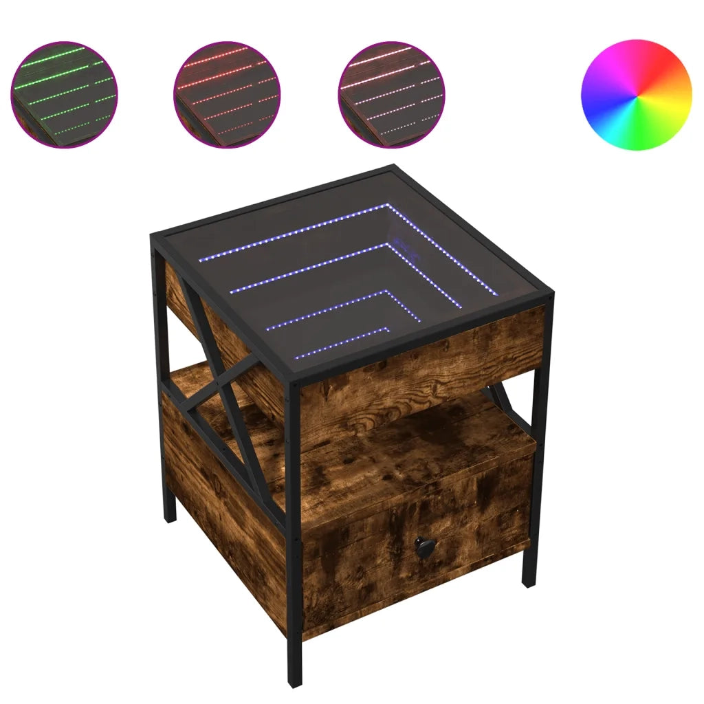 Tavolino da Salotto con LED Infinity Rovere Fumo 40x40x51 cm 847719