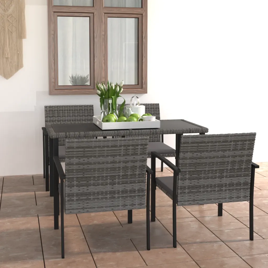 Set da Pranzo da Giardino 5 pz in Polyrattan Grigio 3065713