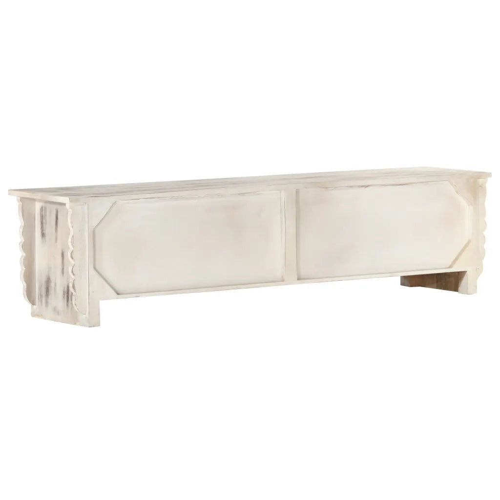 Mobile Porta TV Bianco 140x30x35 cm in Legno Massello di Mango