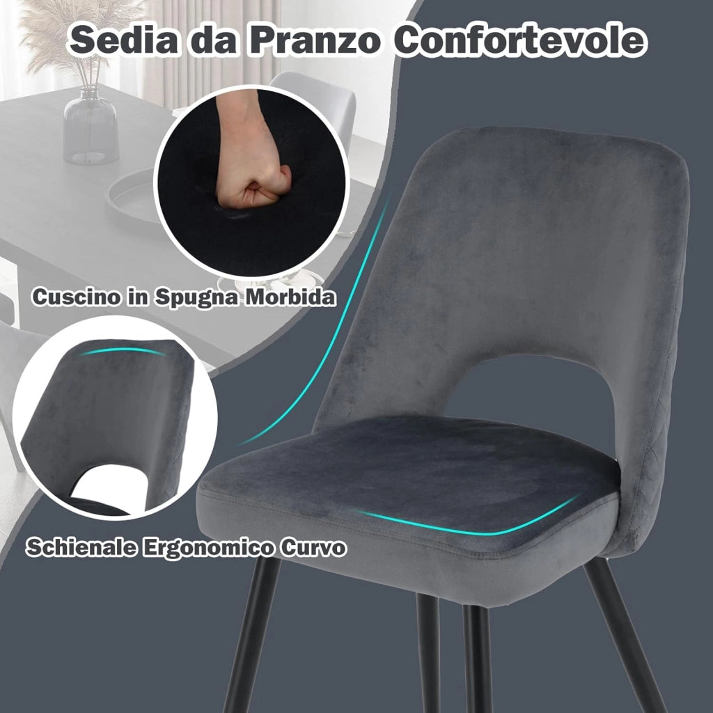 Set 2 Sedie da Pranzo, Sedie Imbottita con Cuscino in Spugna, Gambe in Metallo, Piedini Regolabili 60 x 46 x 84 cm, Capacità di Carico 150 kg, per Soggiorno, Ristorante e Caffè, Grigio