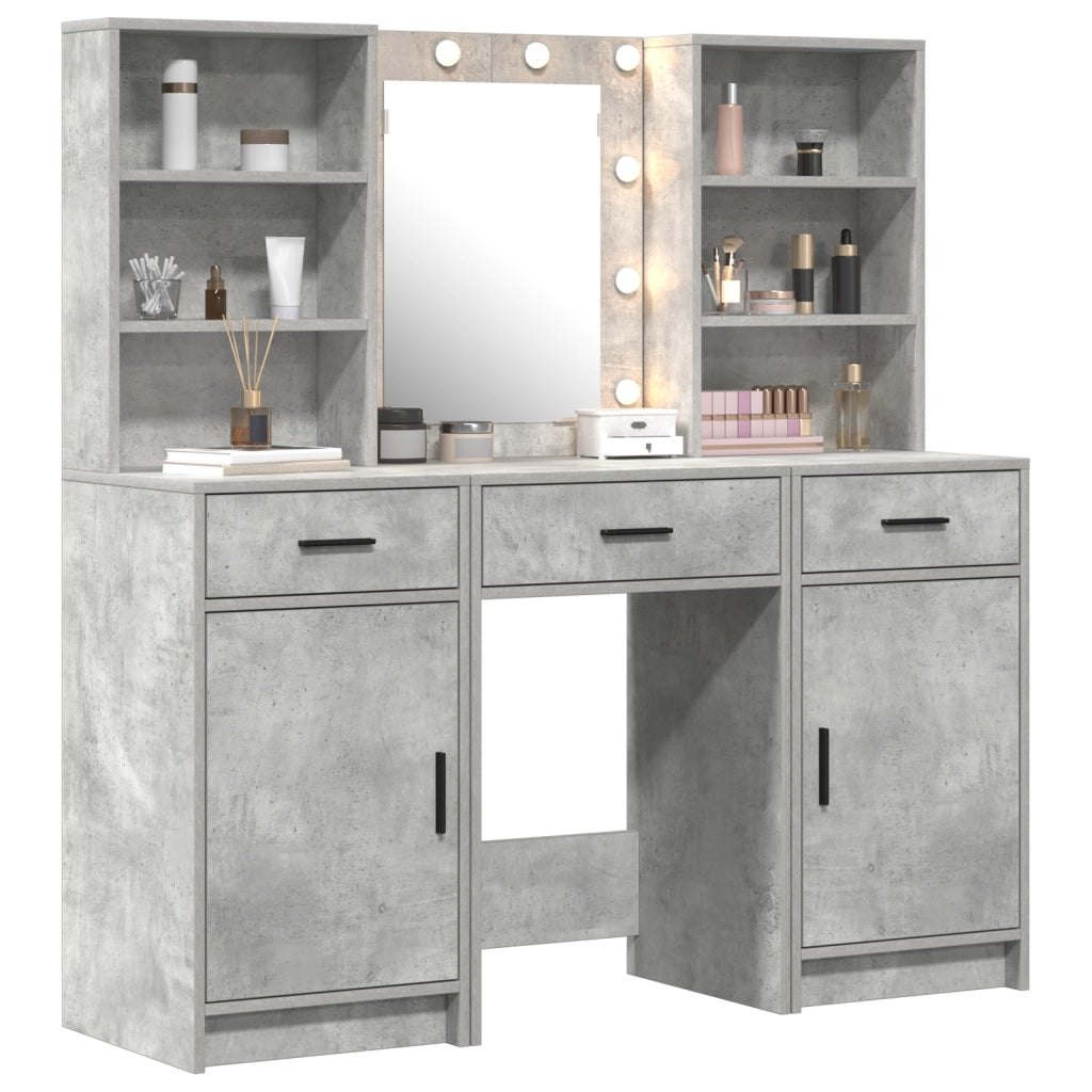 Set da Toeletta 3 Pezzi  in Legno Ingenerizzato Grigio Cemento