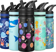 Tazza termica per bambini 550 ml, tazza in acciaio inossidabile con imbuto, libera da grassi, BPA libera, per scuola, asilo, ragazzi e ragazze (nero - sistema solare)