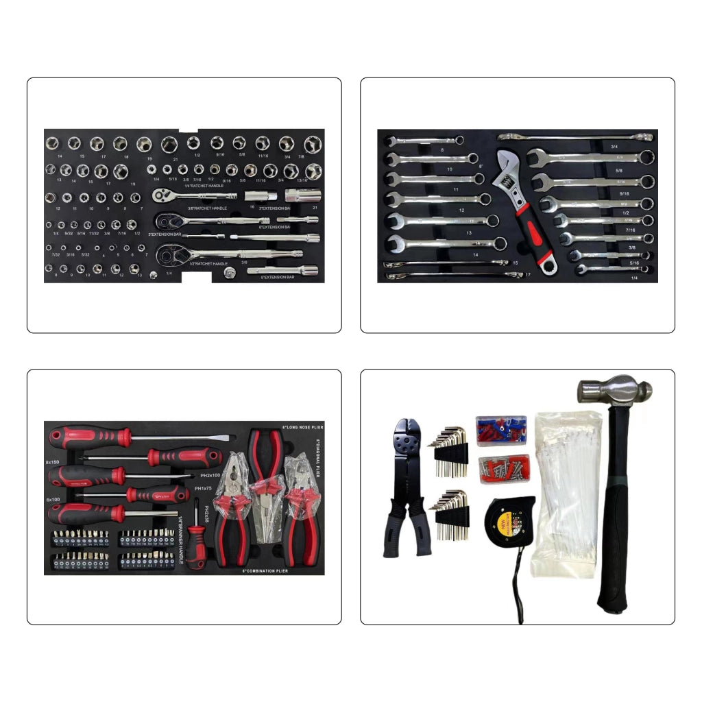 Scaffale in acciaio con 3 cassetti, ripiano e chiusure metalliche per utensili, verniciato a polvere, nero rosso