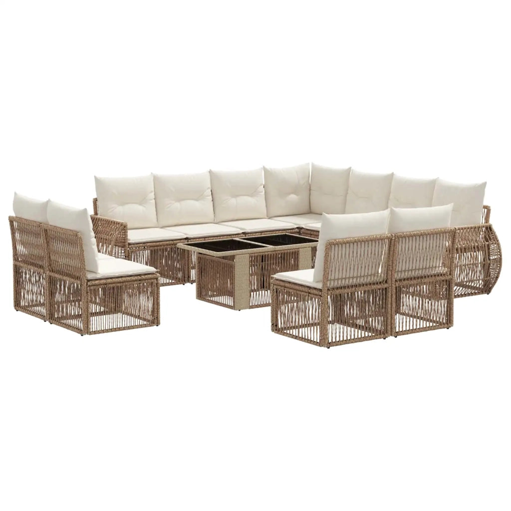 Set Divano da Giardino 12 pz Beige e Bianco Crema polyrattan 3436962