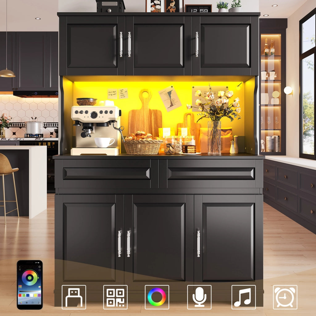 Mobile Alto da Cucina con LED e Ripiani Regolabili ¨C MINIMAL ¨C Nero 108x40x180