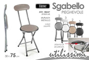 SGABELLO PIEGHEVOLE VENEZIA CON SEDUTA IMBOTTITA, SCHIENALE  30 X 75 CM, COLORE ASSORTITO