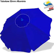 Trade Shop - Ombrellone Da Spiaggia Alluminio 2 Mt Con Snodo Tessuto Polyestere Blu Palo 32mm -
