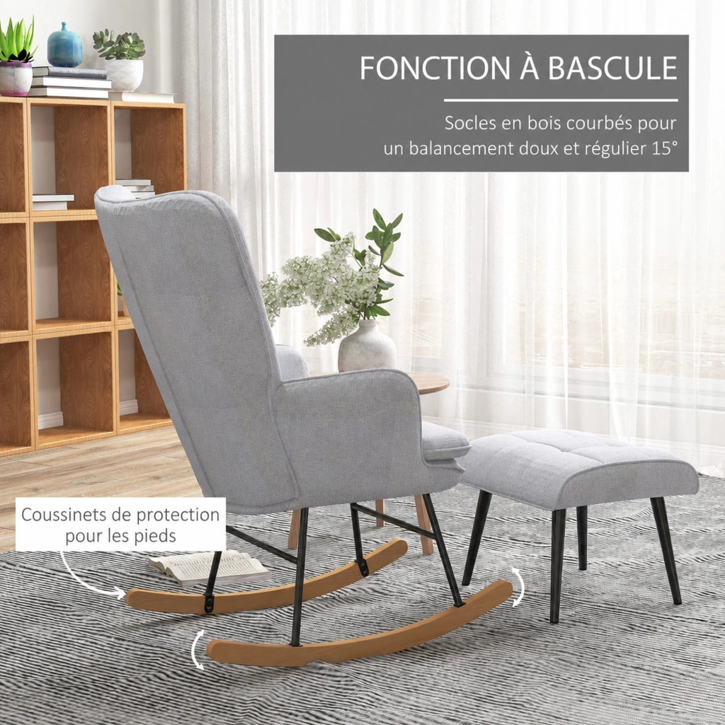 SEDIA A DONDOLO con pouf 64x89x90 cm poliestere grigio chiaro