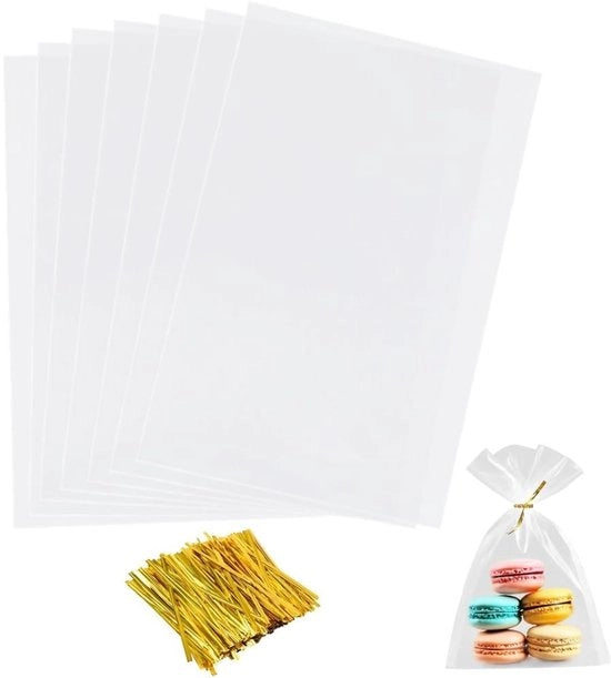 Sacchetto trasparente da dolci 100 pezzi - Sacchetti trasparenti da cellofan - 28 x 20 cm - Sacchetti quadrati - Sacchetti per regali - Adatti per dolci e snack