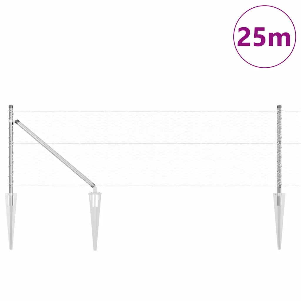 Palo della recinzione Argento 25 x 0,6 m (maglia da 25 mm)
