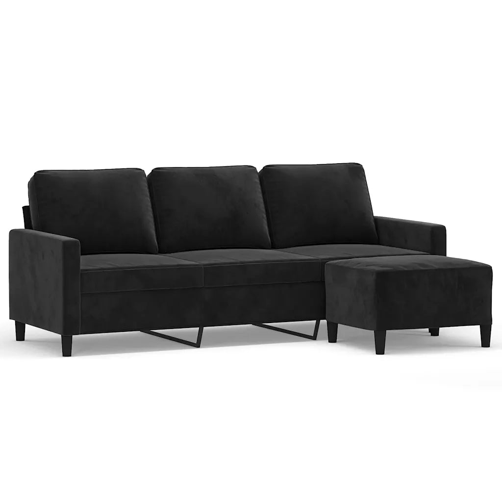 Divano a 3 Posti con Poggiapiedi-Sofa 3 Posti con Poggiapiedi Nero 180 cm in Velluto 386591