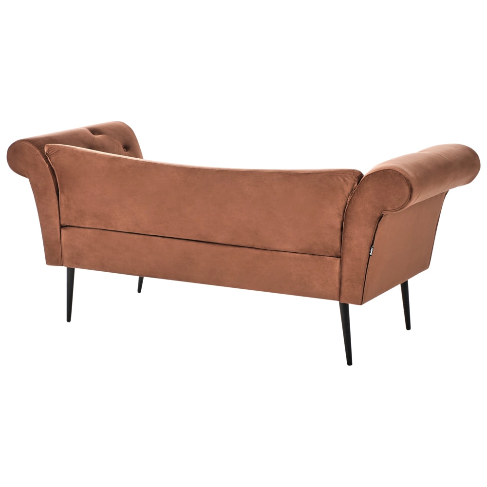 Chaise Longue in tessuto marrone dorato e Gambe con gambe in metallo dorato