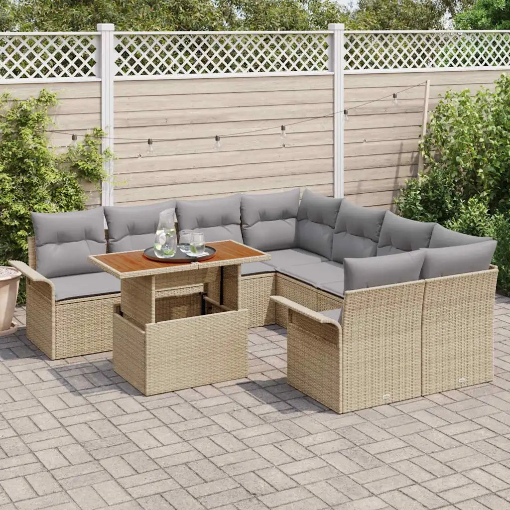 Set Divano da Giardino 9 pcs Beige Poly Rattan 3358051