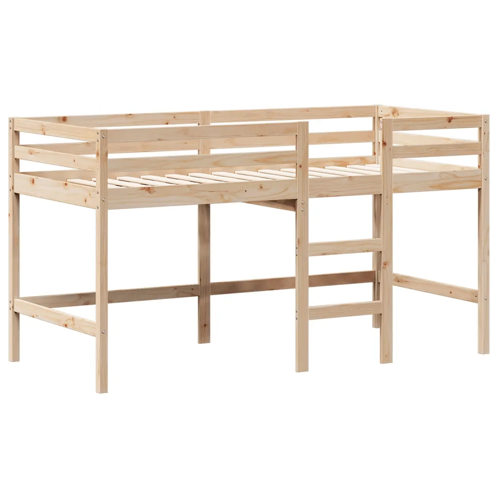 Letto Soppalco con Scala e Tetto 90x190 cm Legno Massello Pino