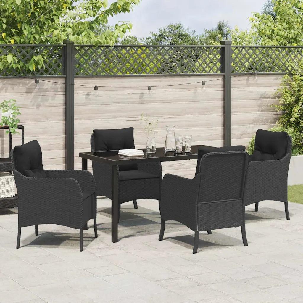 Set da Pranzo per Giardino con cuscino 5 pcs Nero polyrattan 3380150