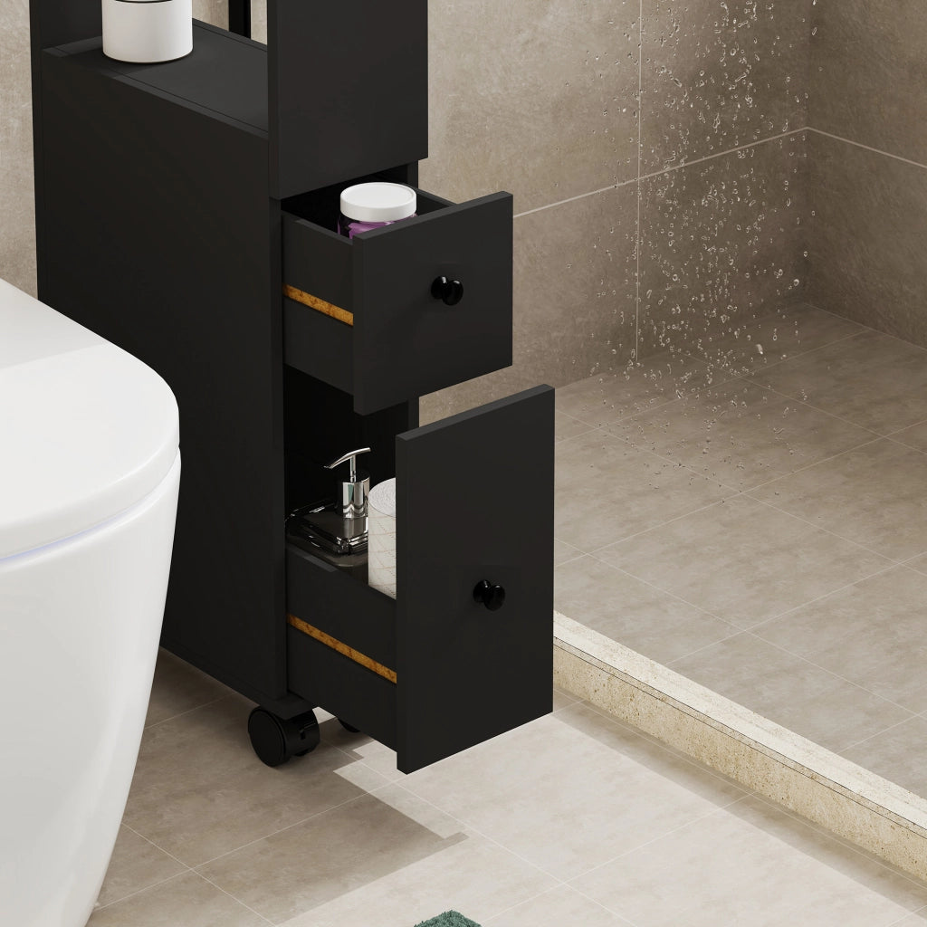Mobile da Bagno Broreynna a Rotelle con 2 Cassetti 66 x 15 x 33 cm - Nero [en.casa]