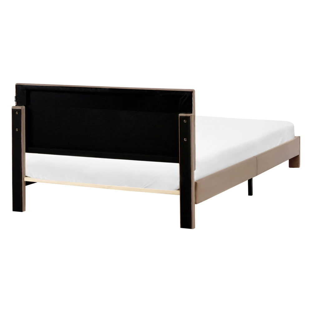 Letto matrimoniale 140 x 200 cm Bianco Sporco Rivestimento in velluto 4ft con cassetti Testiera Base a doghe Moderno