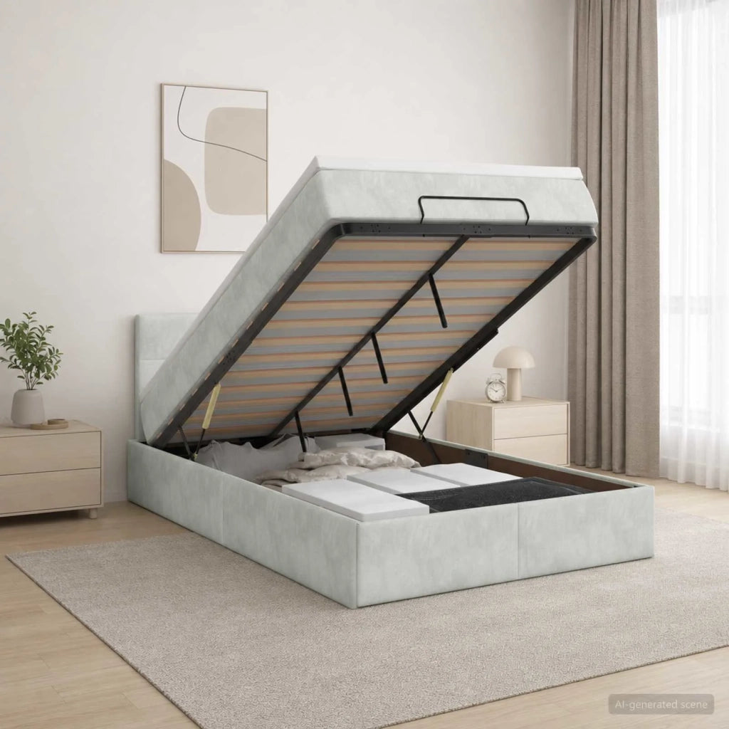 Letto Ottomano con Materasso e LED Grigio Chiaro 120 x 190 cm 3457125