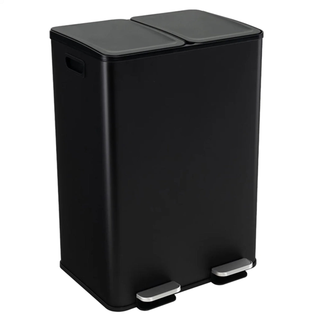 Pattumiera a doppio scomparto 48 x 38 x 67 cm con chiusura ammortizzata design moderno acciaio inox nero 20_0013241