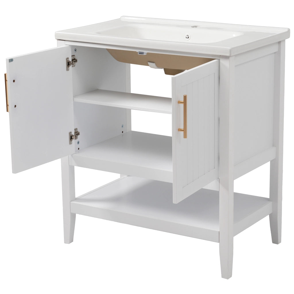 Mobile sottolavabo con lavabo in ceramica - per bagno - in MDF - 80 x 47 x 89 cm - bianco