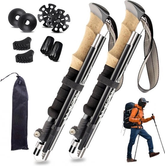 Stanghe da Nordic Walking - Trekking - Verstilabili - con Tasca e Accessori - Escursionismo - Funzione Anti-Schocchi - Ultra Leggere - Leggere e Compattabili - Ripiegabili - Manubrio Ergonomico e Comfortevole - Qualità Premium