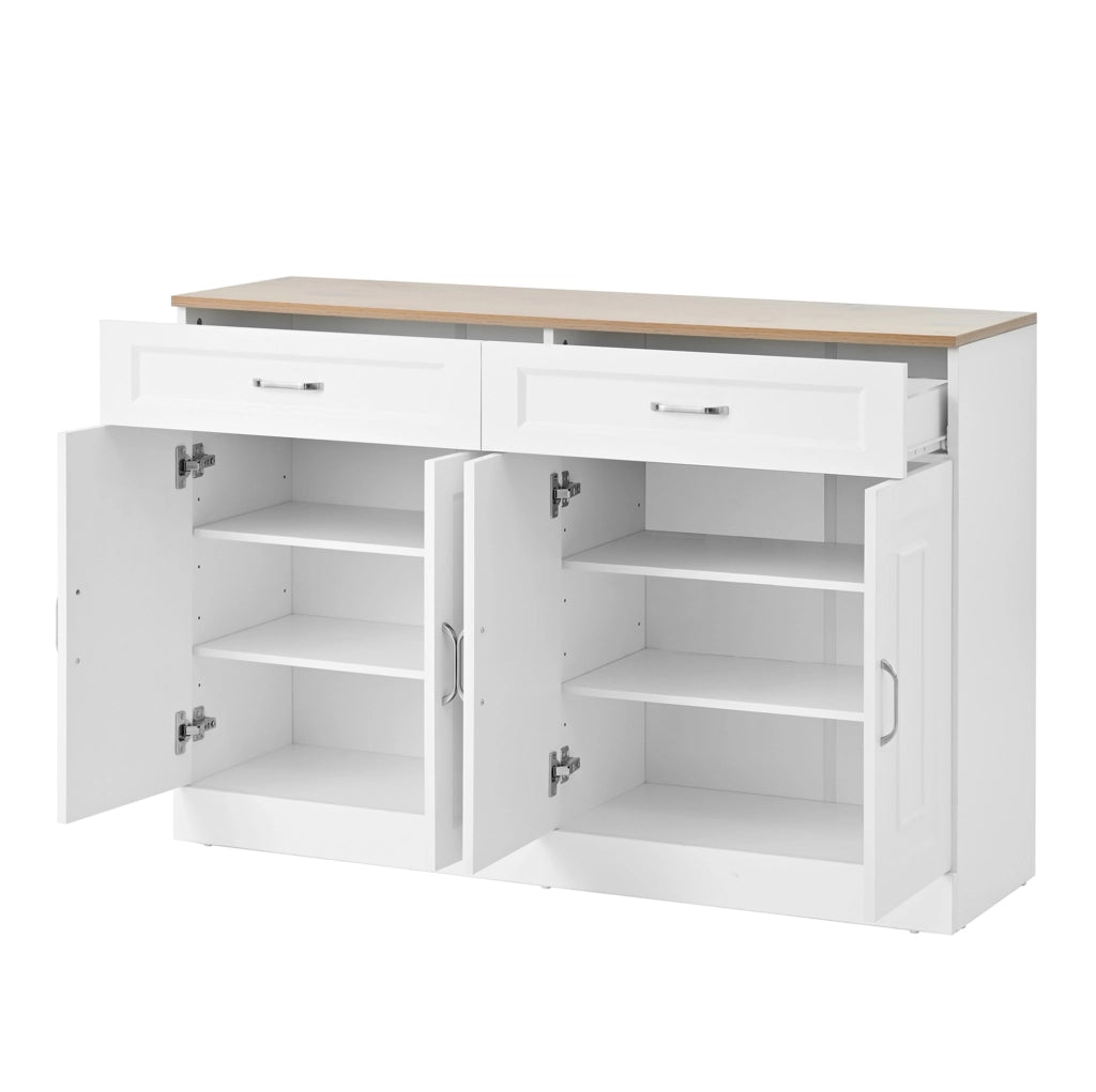 Credenza con 4 ante e 2 cassetti; ripiani regolabili; 120 x 35 x 80;5 cm; bianca
