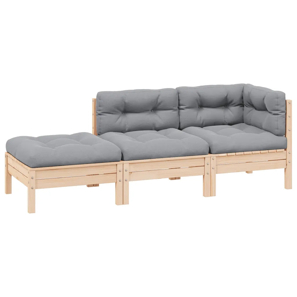 Set Divani da Giardino 3 pz con Cuscini Grigi Massello di Pino 806663