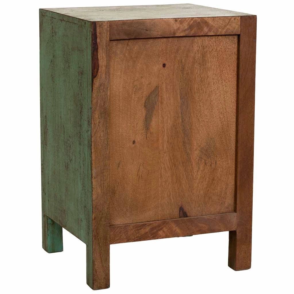 Comodino artigianale in legno verde 45x35x60h cm