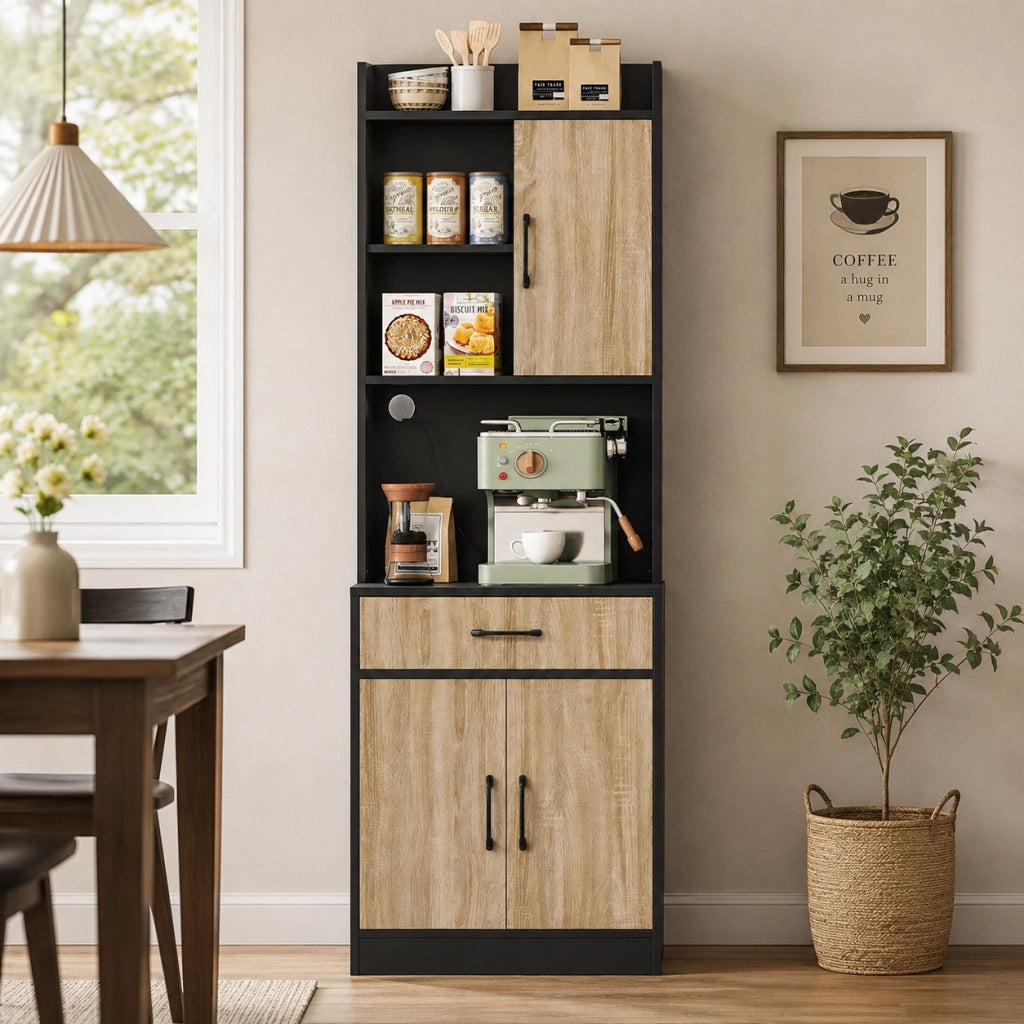 Credenza cucina 60x40x180 cm con piano di lavoro e passacavo; in pannello truciolare rivestito in melamina; naturale