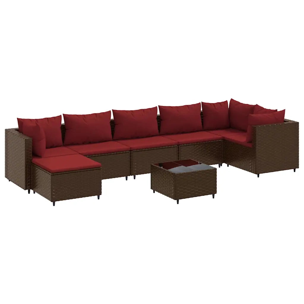 vidaXL Set Divani da Giardino 8 pz con Cuscini in Polyrattan Marrone