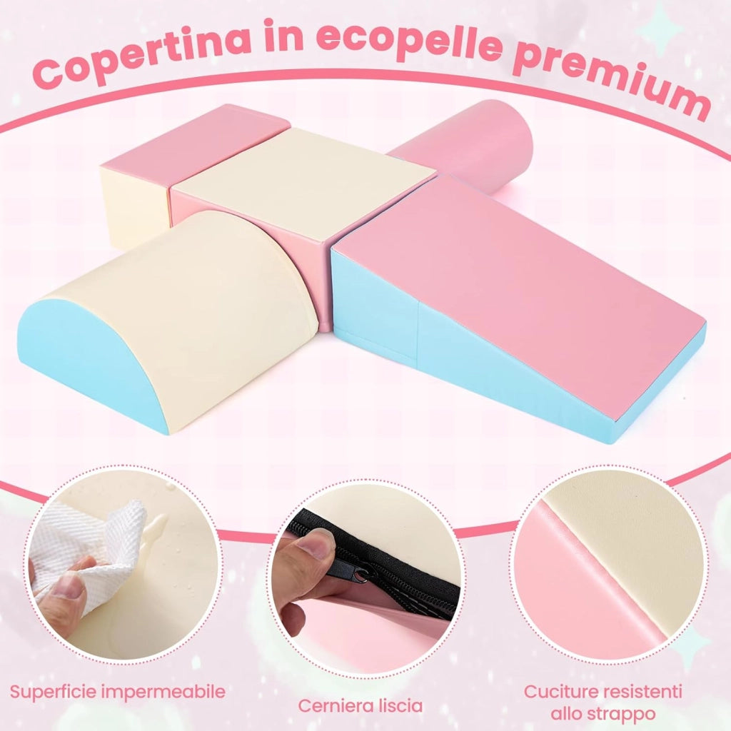 Set di 5 Blocchi con Diverse Forme e Colori, Giocattolo per Arrampicata e Strisciamento, Aiuta i Bambini a Crescere (Rosa)