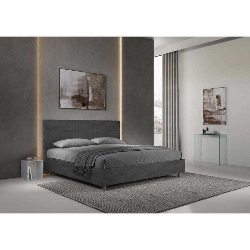 Letto imbottito Matrimoniale 190x190 cm Mika - Con rete,Microfibra,Grigio