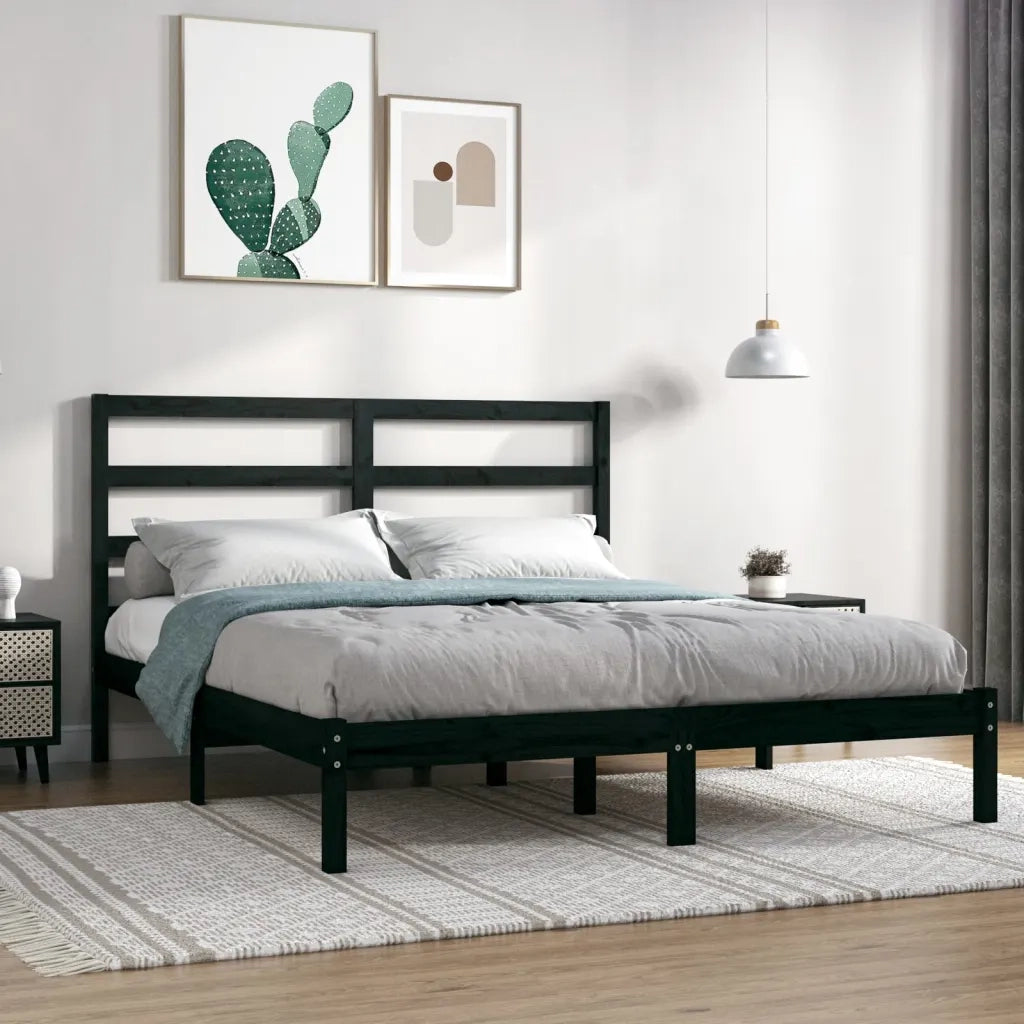 Giroletto-Struttura Letto Nero in Legno Massello di Pino 140x190 cm 171223