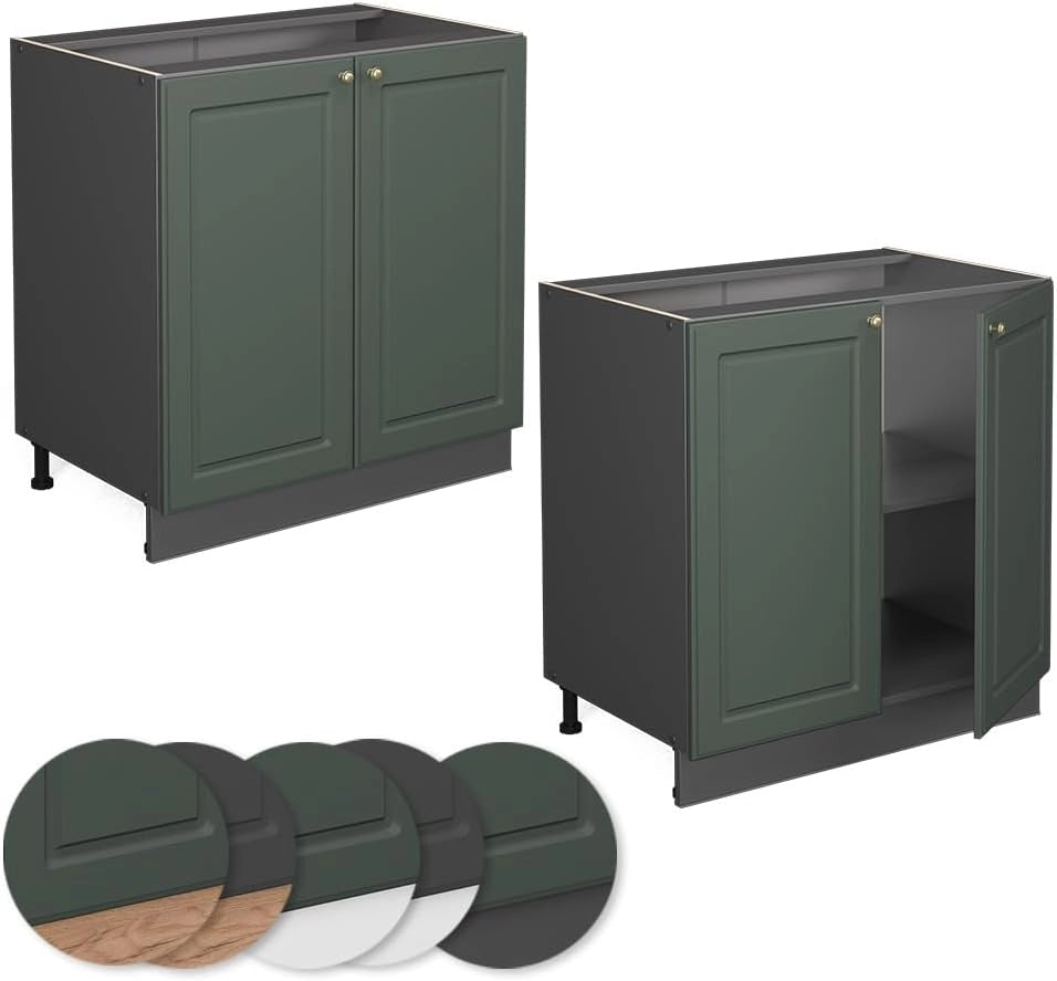 Mobile lavello cucina Fame-Line, Verde-oro Country House, 80 cm con ripiano, PL Antracite, per la combinazione con altri moduli della serie Fame-Line