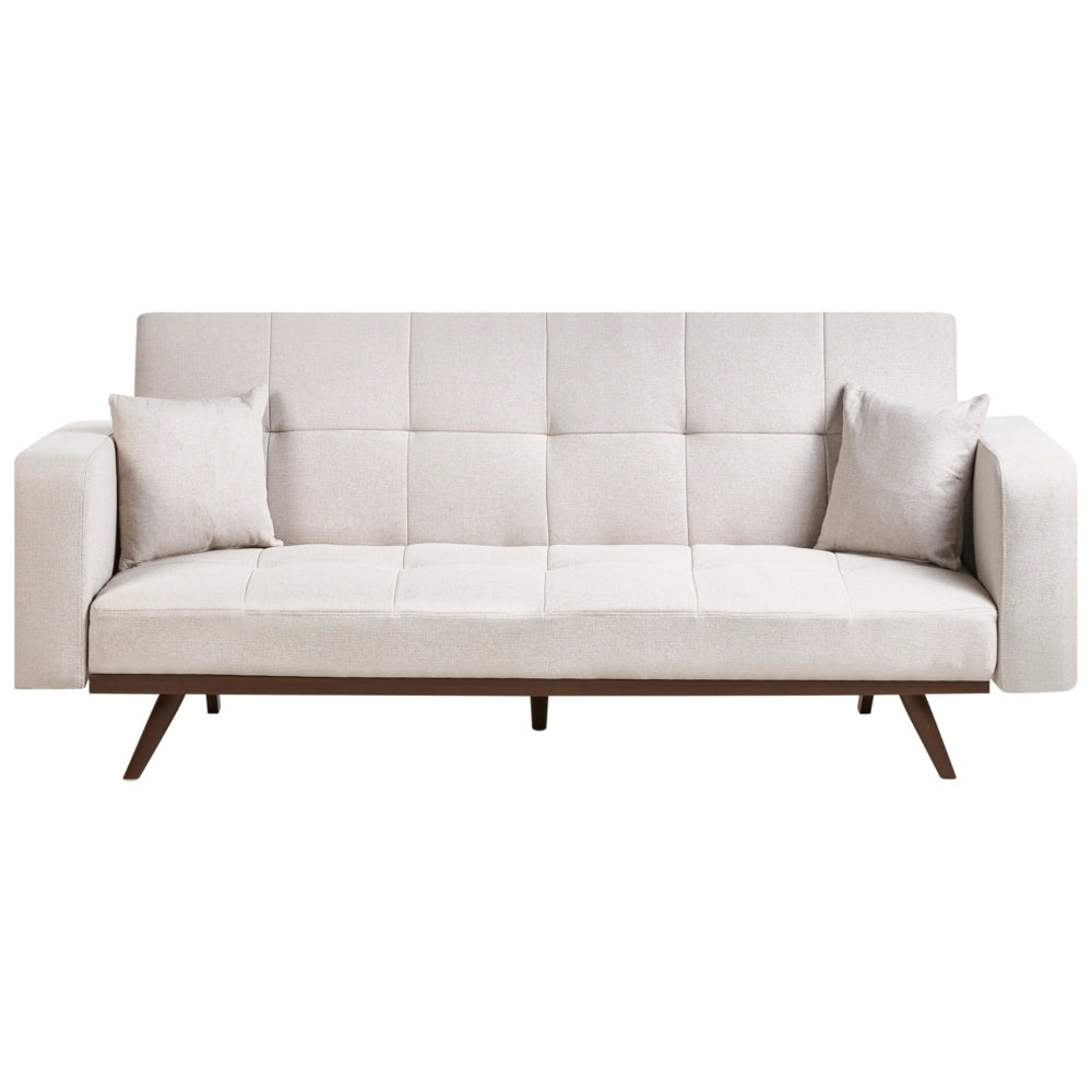 Divano letto beige chiaro Rivestimento in poliestere Trapuntato 3 posti Gambe in ferro Braccioli tradizionali Stile tradizionale Soggiorno
