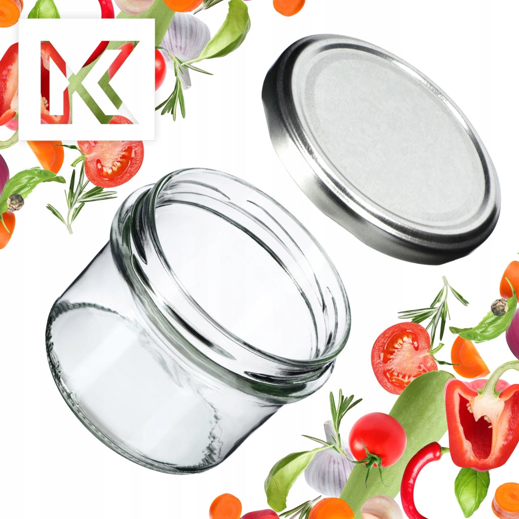 Barattoli di vetro KADAX Tartu 235 ml 50 pezzi 82 mm + coperchi argento