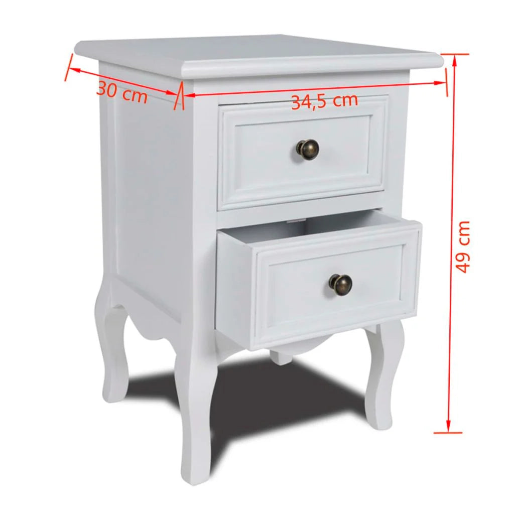 Comodino cassettiera mobile da camera da letto con 2 cassetti MDF bianco 1402086