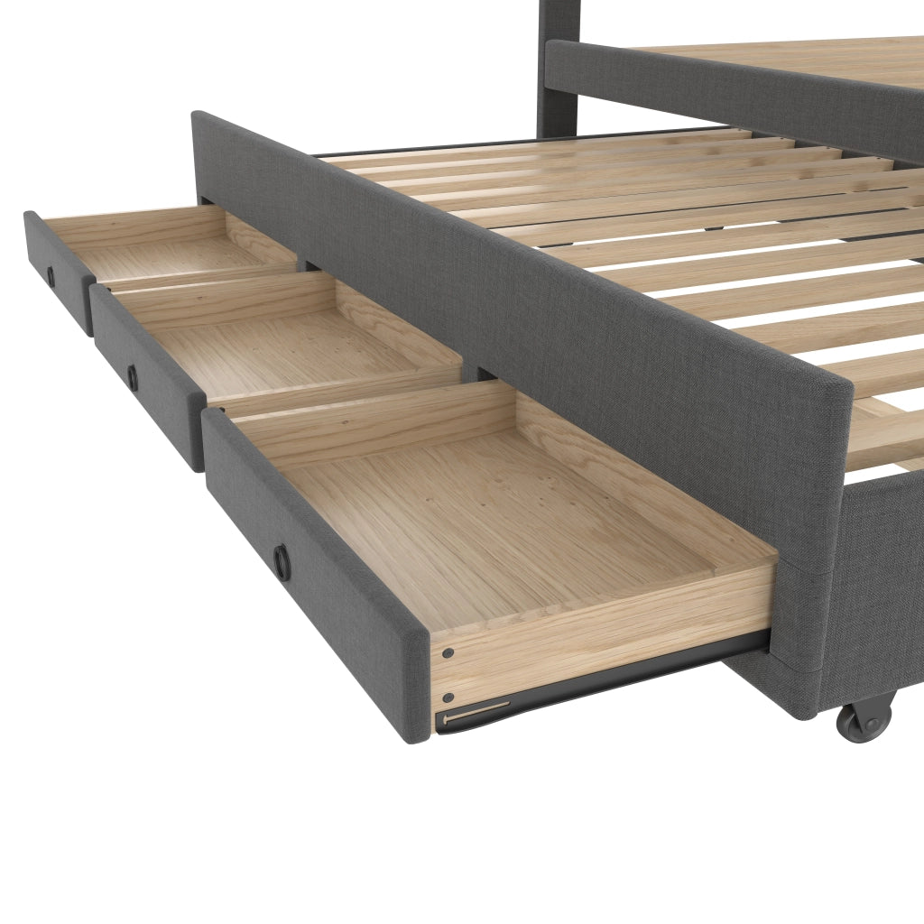 LETTO Estraibile 140x200 cm Lino Grigio con 3 cassetti