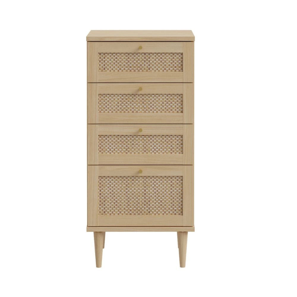 Cassettiera Livia 4 cassetti in rovere con dettagli effetto Rattan 50.4x41.4x109H
