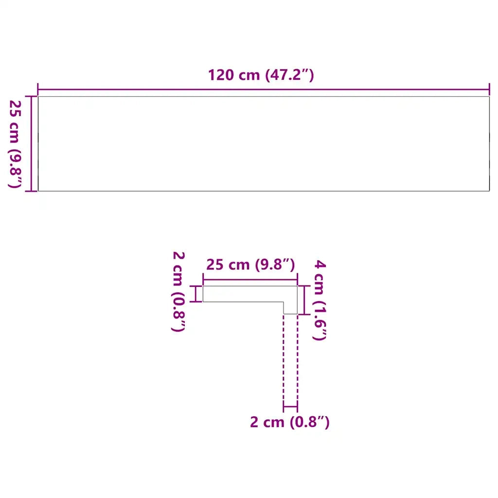 Davanzali 2 pz Non Trattati 120x25x2cm Legno Massello di Rovere