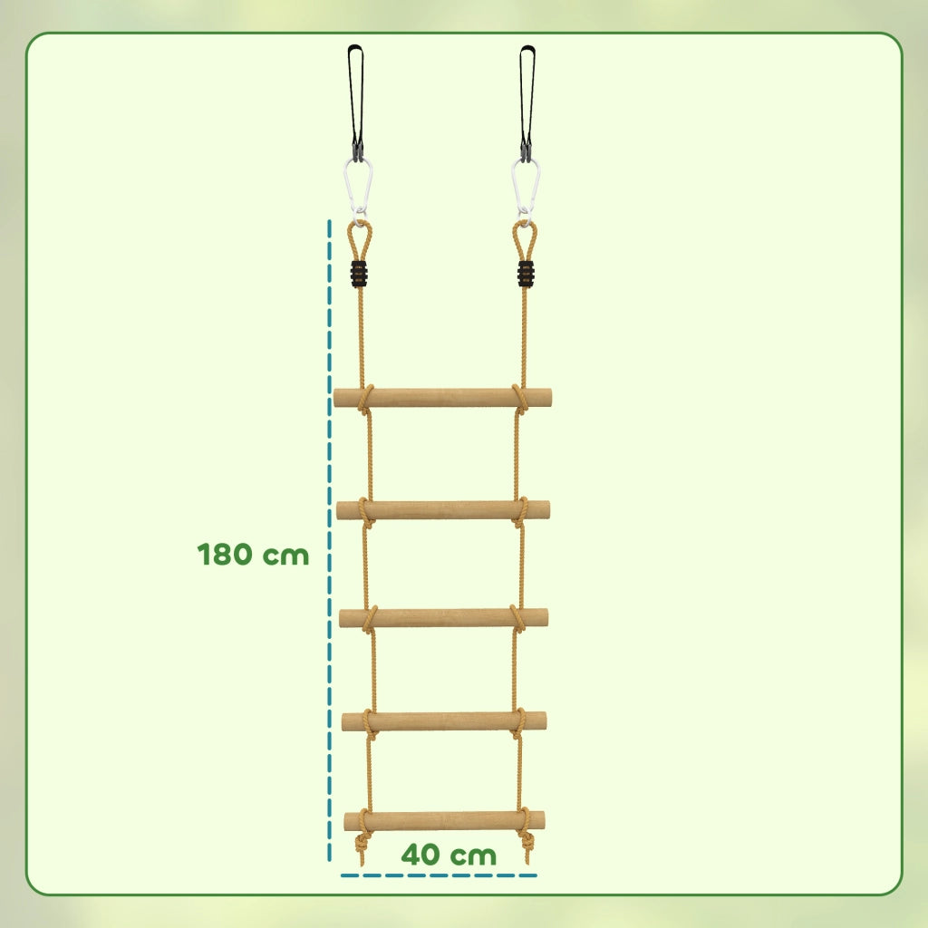 Scaletta per Bambini 3-8 Anni a 5 Pioli con Fibbie e Cinghie in Legno e PE Color Legno